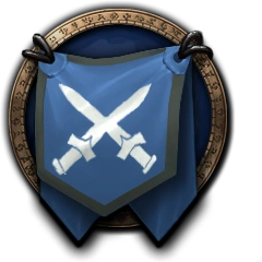 Emblema azul de la Compañía Harford: dos espadas cruzadas